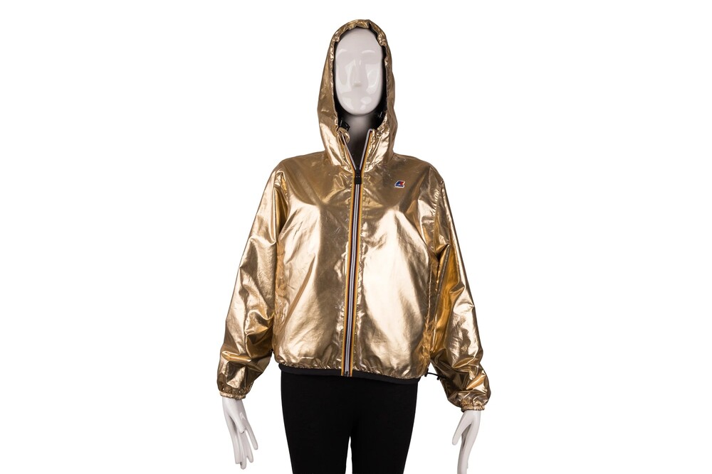 Fendi Black Gold x K-Way Reversible Hooded Jacket Metallic Nylon Size S